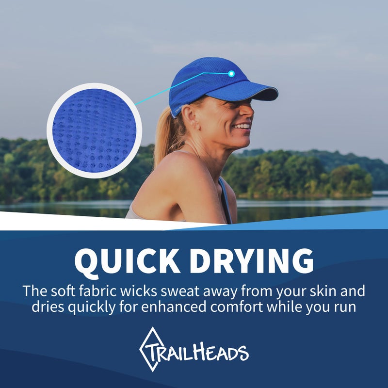 TrailHeads Women's Race Day Performance Running Cap, Lightweight & Quick Drying Mesh Sports Hat with Reflective Trim, Adjustable Fit - White-Cool Blue 2-pk - Image 4